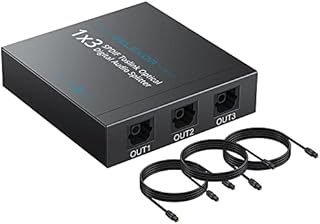 Digital Optical Audio Splitter 1 in 3 out, 3 Port Toslink SPDIF Splitter with 3 Pcs 1M Optical Cable Audio Format Support LPCM2.0 Doldy Digital & DTS 5.1 Aluminum Alloy for PS3 DVD HDTV Sound bar