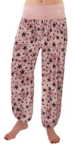 FASHION YOU WANT Damen Sommerhose Pumphose Haremshose mit kleinem Paisleymuster Größe 34/36 bis Größe 48/50 verfügbar Leichte Haremshose (48/50 kleine Sterne rosa)