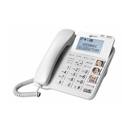 Geemarc CL595 - Téléphone Fixe pour Personnes Âgées avec Volume de Réception Amplifié, Sonnerie Puissante, Grosse Touches et Fonction Appel d’Urgence -...