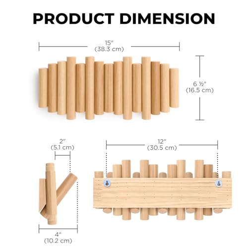 Lacinoeo Suporte de parede expansível com 5 ganchos, gancho de parede de madeira para bonés de beise