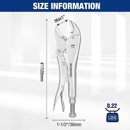 WORKPRO Locking Pliers, 4-inch Curved Jaw Vice Grips pliers, Chromium-Vanadium Steel Locking Pliers with Wire Cutter, Locking Adjustable Vise Grips for Clamping Twisting Welding - Image 5
