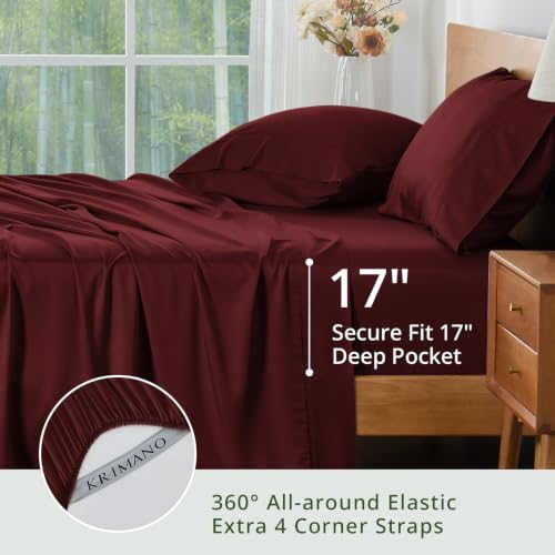 Image of King Size Sheet Set, Viscose Bamboo Sheets for Bed Set 4pcs, 100% Viscose Derived from Bamboo, Hotel Luxury Silky & Cooling for Hot Sleepers, Deep Pocket Up to 17 inch, Burgundy