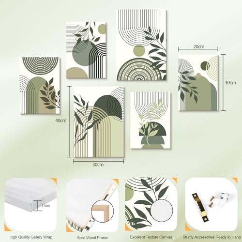 Set 6 Tableaux Muraux Bohème Plantes Vert, FajerminArt