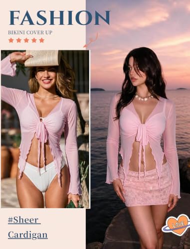 Image of Avidlove Women Mesh Crop Top Y2K Tie Front Tops Rave Top Sheer Cardigan Sexy V Neck Outfits S-2XL