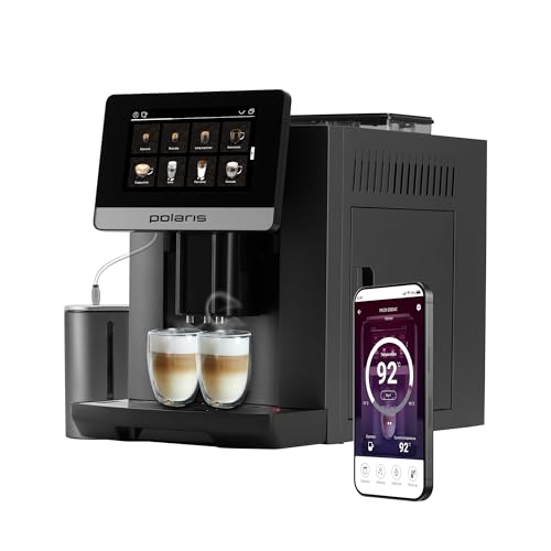 Polaris PACM 2080 Smart Coffee Machine | 19 Auto Programs | 2-Cup Brewing | Wi-Fi App Control | 20-Bar Italian Pump | PROFI-CREAM Milk Frother | 1500 W | 12 Grind Levels | 5 Strength Levels