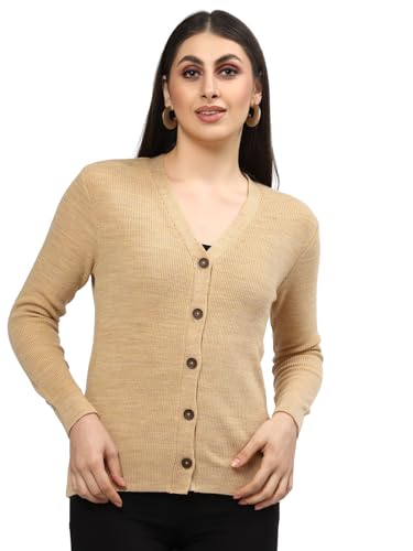 Image of Kalt Women Full Sleeves V-Neck Design Acrylic Cardigan Sweater