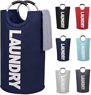 82L Laundry Basket Bag - Large Foldable Washing Basket, Collapsible Fabric Laundry Hamper - Laundry Basket with Handles for Bedroom, Bathroom, Utility Rooms (Blue)