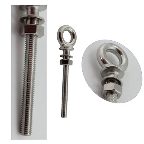 Image of 2Pcs M6x60 316 Stainless Steel Threaded Eyebolts Installation with Washer and Nuts