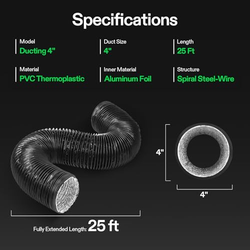 VIVOSUN 4 Inch Flexible Aluminum Ducting, 25 Feet Long Flex Air Duct with 2 Clamps, Heavy-Duty Multi-Layer Dryer Hose Vent Kit for Heating Cooling Ventilation and Exhaust by VIVOSUN - Image 7