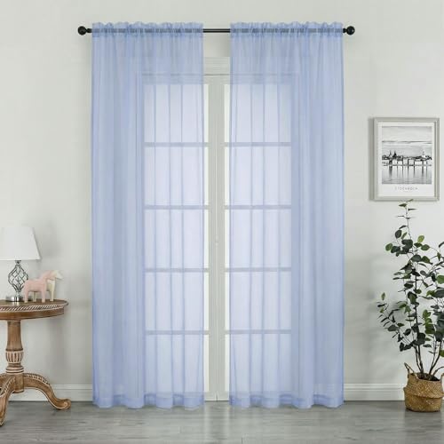 Image of OWENIE Sheer Curtains 84 inches Long 2 Panels Set for Living Room /Bedroom, Rod Pocket Voile Sheer Panel Drapes, Airy Soft Fabric Window Treatments, 2pcs, Each 42 inch W x 84 inch L, Demin