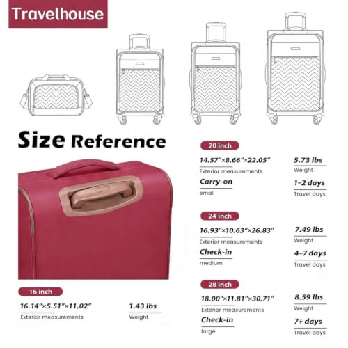 Image of Travelhouse 4-Piece Softside Luggage Set with Spinner Wheels | Lightweight expandable suitcases: 16 inch underseat duffel bag + 20 inch carry-on + 24 inch + 28 inch checked