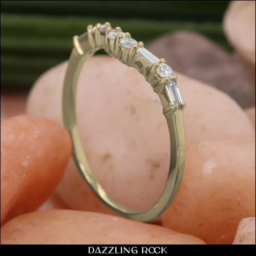 Dazzlingrock Collection 0.25 Cttw 14K Solid Gold Round & Baguette Diamond Womens Wedding Stackable Band 1/3