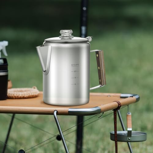 Image of Coffee Percolator with 100pcs Coffee Filters - 12 Cups | Durable Stainless Steel Material Camping Coffee Pot| Brew Coffee On Fire, Grill or Stovetop | Ideal for Home, Camping
