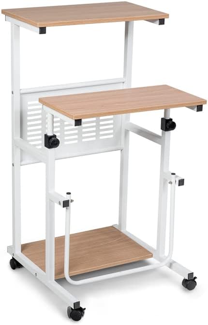 LDAILY LUARANE - Escritorio de pie con ruedas, altura ajustable, escritorio de oficina en casa con 4 ruedas y reposapiés, ideal para dormitorio,