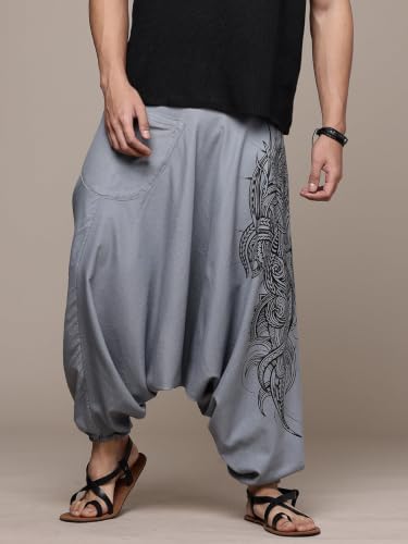 Image of The Veshti Company Printed Harem Pants for Men's Cotton Hippie Style Baggy Boho Yoga Pajama Pant with Pocket