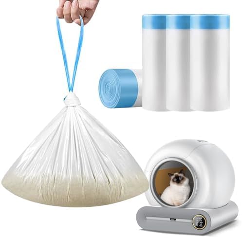 Self-Cleaning Cat Litter Tray, Bin Liners 46 x 44.5 cm, Pack of 60 Bin Liners with Drawstring for Cat Litter Trays (white)
