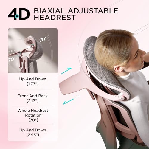 Image of Hbada E3 Pro Ergonomic Office Chair, Big and Tall Office Chair - with 3-Zone Dynamic Lumbar Support, 4D Adjustable Headrest, 4D Adjustable Armrests, Swivel, Pink