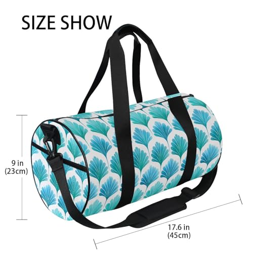 Green Leaves Sports Duffel Bag Full Print Barrel Gym Bag with Side Zipper Pocket and Inner Compartment, Durable Lightweight Fabric for Sports, Training, Travel and Outdoor Use4