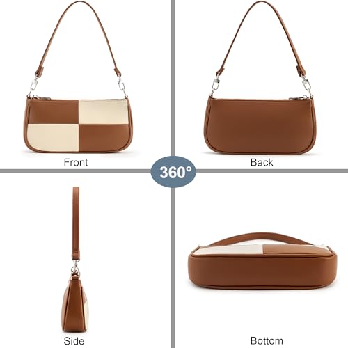 Image of Shoulder Bag for Women Retro Vegan Leather Classic Clutch Tote HandBags Purses with Zipper Closure