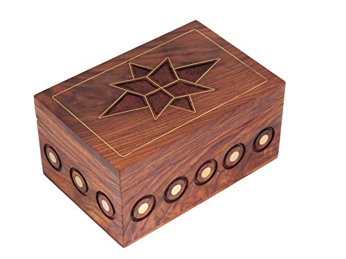 Store Indya, Wooden Jewellery Box Keepsake Storage Trinket Box Organizer With Handcrafted Star Pattern Women Makeup Kit Holder Home Table Top Decor Accessories
