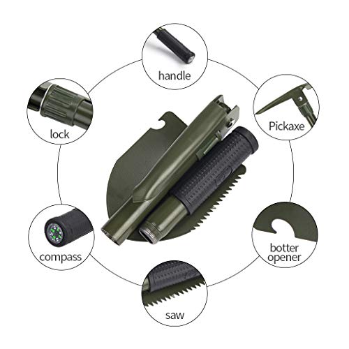 Jipemtra Gardening Folding Shovel Military Camping Shovel Survival Gear Entrenching Tool With Carrying Pouch Metal Handle For Camping Trekking Gardening Fishing Backpacking Snow (Green) #TOP1