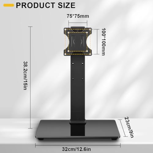 Image of WKWKER Universal TV Stand for 13-32inch LED LCD Table Top Television Stand with 45 Degree Height Adjustable Swivel TV Stand Mount with Tempered Glass Base Max VESA 100x100mm