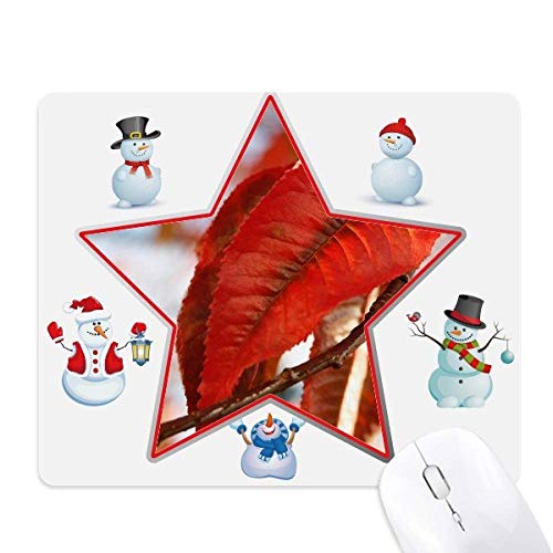 Tapis de souris feuille d'érable rouge avec bonhomme de neige pour bureau
