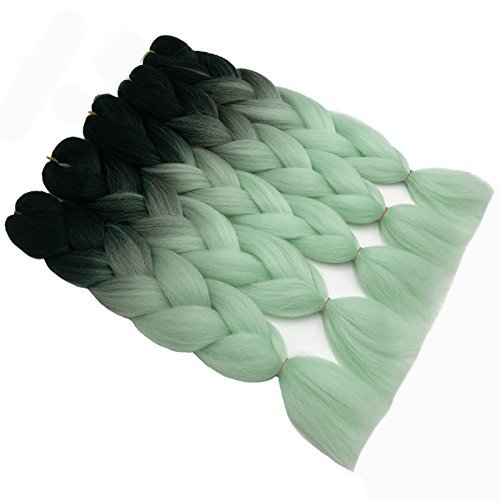 Ombre Jumbo Braiding Hair 5PCS Black and Mint Green Jumbo Crochet Braids Synthetic Hair Extensions (36)