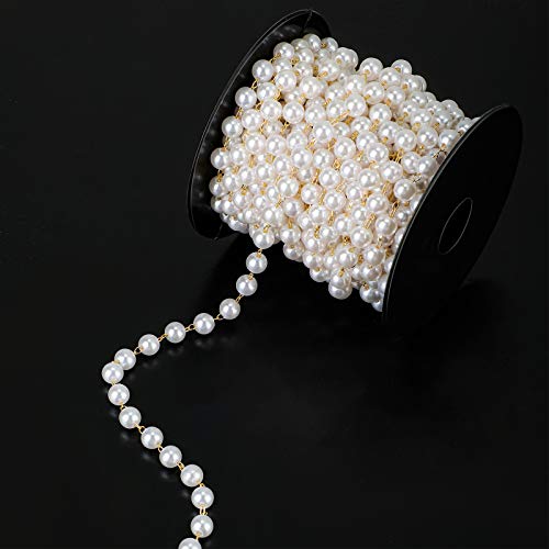 Herdear 32.8 Feet/ 10 Meters Faux Pearl Beads Garlands 8 mm Pearl Beads Chain Imitation Pearl Craft Chain Jewelry Making Faux Pearl Necklace Roll for DIY Necklace Bracelet Decors Making