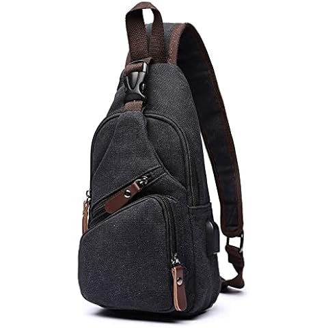 Canvas Sling Bag Crossbody Backpack Shoulder Casual Rucksack for Men Women Outdoor Cycling Hiking Travel Fishing Black Cover