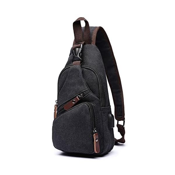 Canvas-Sling-Bag-Crossbody-Backpack-Shoulder-Casual-Rucksack-for-Men-Women-Outdoor-Cycling-Hiking-Travel-Fishing-Black Canvas Sling Bag Crossbody Backpack Shoulder Casual Rucksack for Men Women Outdoor Cycling Hiking Travel Fishing Black