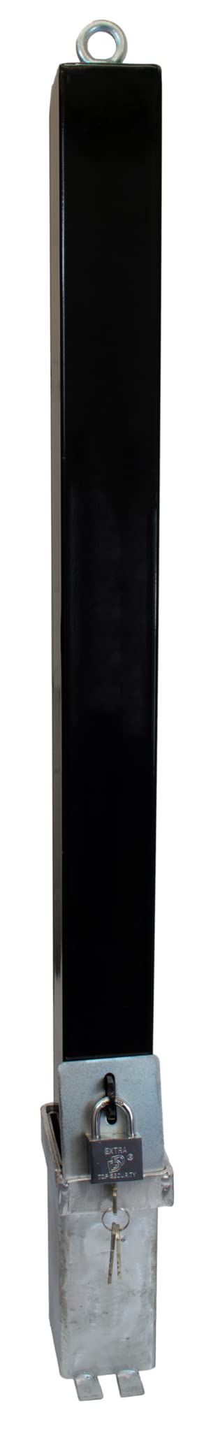 Black Removable Parking & Security Post with Top Eyelet, Heavy Duty, Easy to Install (Keyed to Differ)