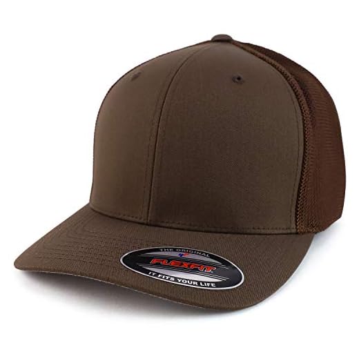 Armycrew Oversize Structured Flex Fitted Mesh Back Flexfit Baseball Cap, Brown, XXL