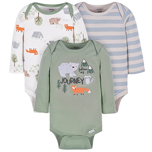 Image of Gerber Baby Boys' 3-Pack Long Sleeve Onesies Bodysuit