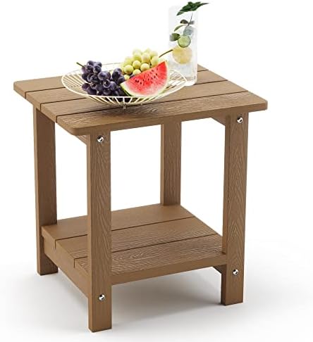 LUE BONA Adirondack Outdoor Side Table, 2-Tier Brown Poly Patio End Table Weather Resistant, Morden Side Table for Patio, Pool, Porch