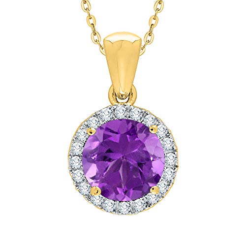 Katarina Prong Set Diamond And Amethyst Halo Pendant Necklace In Sterling Silver (1 7/8 Cttw, J-K, Si2-I1) #TOP23