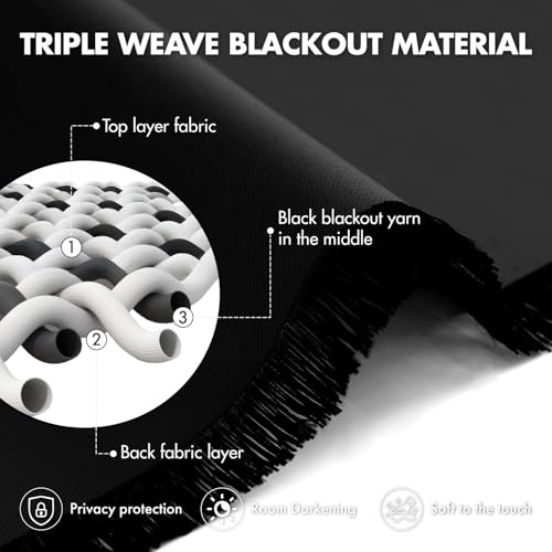 Image of ANRODUO Black Back Tab Blackout Curtains 63 Inch Long 2 Panels | Rod Pocket,Thermal Insulated Room Darkening Light Blocking Curtains for Living Room Bedroom Privacy,W42xL63