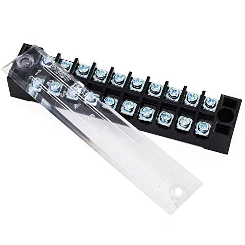 HSEAMALL 15PCS 10Position 600V 15A Screw Terminal Strip Double Row Terminal Block Set With 400V 15A Red and Black Terminal Barrier Strip