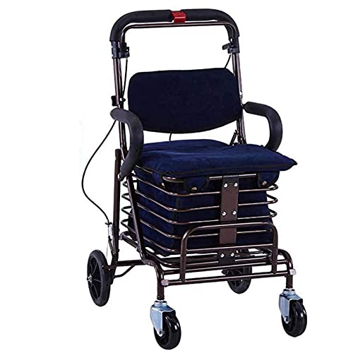 Einkaufstrolley, Leicht, Rollator, Zusammenklappbar, 4 Räder, Einkaufstrolley, Aufbewahrungstasche Mit Sitz, Feststellbare Bremsen, Faltbar, Tragbar B Cover