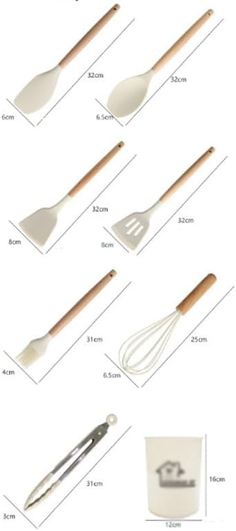 12 Piece Wooden Handle Silicone Kitchenware Set Spatula Spoon