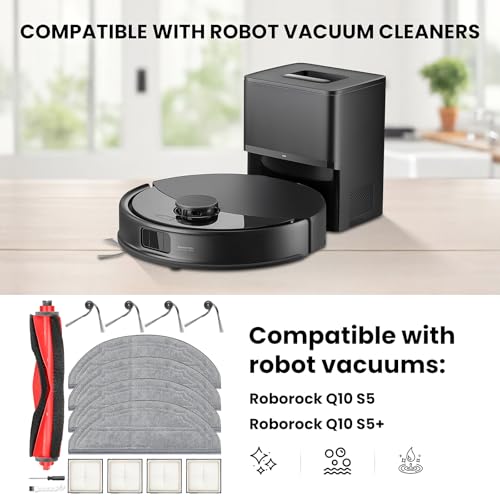 Image of 15 Pack Q10 S5 Accessories for Roborock Q10 S5, Replacement Parts Include 1 Main Brush, 4 HEPA Filter, 4 Mop Pads, 4 Side Brush, 1 Cleaning Brush and 1 Screwdriver