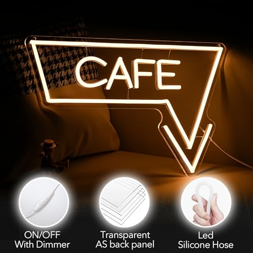 Image of Cafe Arrow Neon Sign For Business Wall Decor, Usb Powered Neon Coffee Signs For Coffee Bar Wall Decor Art Aesthetic Bistro Cafe Restaurant Kitchen Shop Window Welcome Sign（16.5 X 10.6 In）