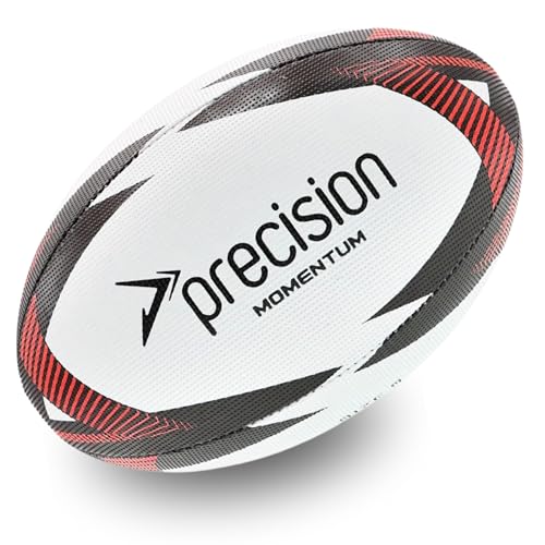 Precision Momentum Rugby Training Ball, Premium Rubber, Hand-Stitched, All-Weather Grip, Extra Strong