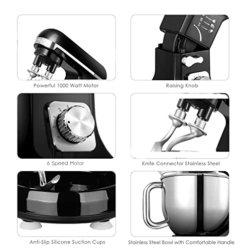 Küchenmaschine Doppelter Knethaken, Knetmaschine Knet- und Rührfunktion, 5L Edelstahlschüssel, 1000W Multifunktional… – Bild 8
