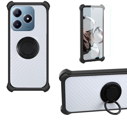 jioeuinly Case Compatible for Realme C63 Phone Case Cover PC backplane + Silicone Soft Frame Cover [360 Metal Ring, Magnetic Car Mount] CSKB-HEI