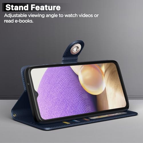 Image of Pikkme Flip Cover Leather Finish | Inside TPU with Card Pockets | Wallet Stand and Shock Proof | Complete Protection Button Flip Case for Samsung Galaxy M32 5G / A32 5G (Blue)