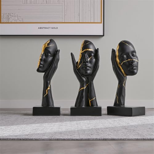 Set de 3 estatuas pensadoras modernas en resina negra miniatura 1