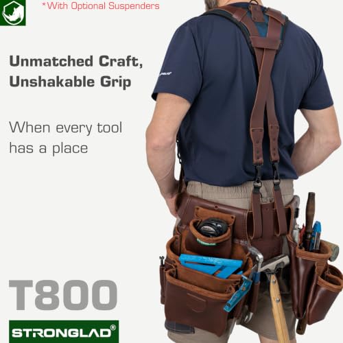 Image of STRONGLAD Framing Tool Belt - 21-Pocket Full-Grain Oil-Tanned Leather Carpenter Tool Bags, Construction Tool Belt with Hammer Holder
