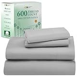 California Design Den 600 Thread Count 100% Cotton Sheets - Light Grey Extra Long-Staple Cotton King Sheets, Fits Mattress 16'' Deep Pocket, Sateen Weave, Soft Cotton 4 Piece Bed Sheets Set