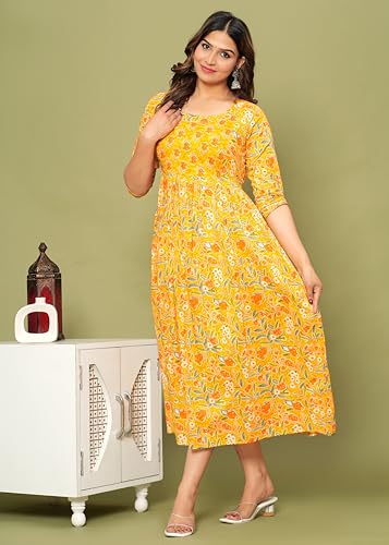 Image of JAIPURFAME Stylish Women's Pure Cotton All Over Printed Kurti Gown, Maternity Dress, and Feeding Dress - Comfortable and Elegant Maternity Wear for Women